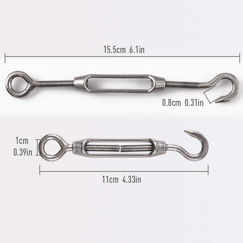 Cozihom , M4 Hook & Eye, C to O Turnbuckle 304 Stainless Steel, Hardware Kit for Wire Rope Tension, for Sun Shade, Tent Installation, Anti-Rust, 6 Packs - Image 2